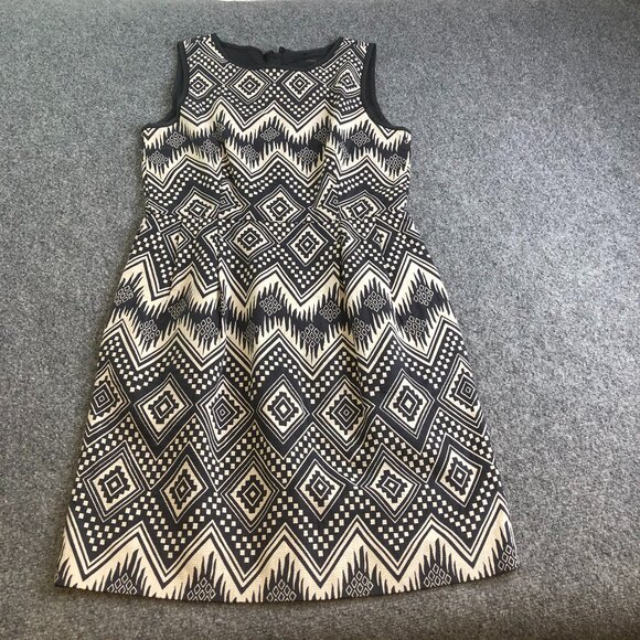 J Crew Dress Womens 6 Gray Aztec Unlined Pockets Business Midi Tiered - Picture 1 of 7